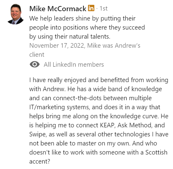 Testimonial from Mike McCormack